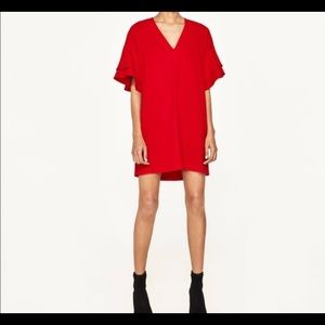 Red ruffle sleeves Zara dress
